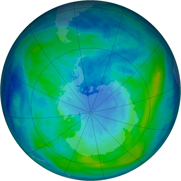 Antarctic ozone map for 03 April 2004